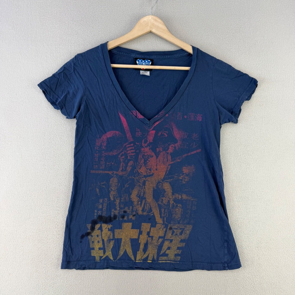 VTG Y2K Junk Food Star Wars Poster T-Shirt Women S Blue V-Neck Distressed USA